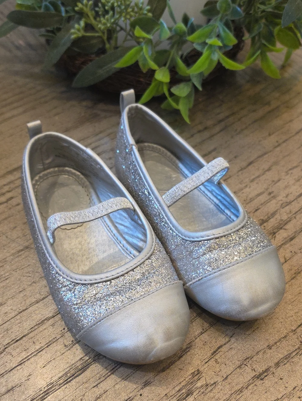 Disney Silver Glitter Mary Jane Flats Size 10